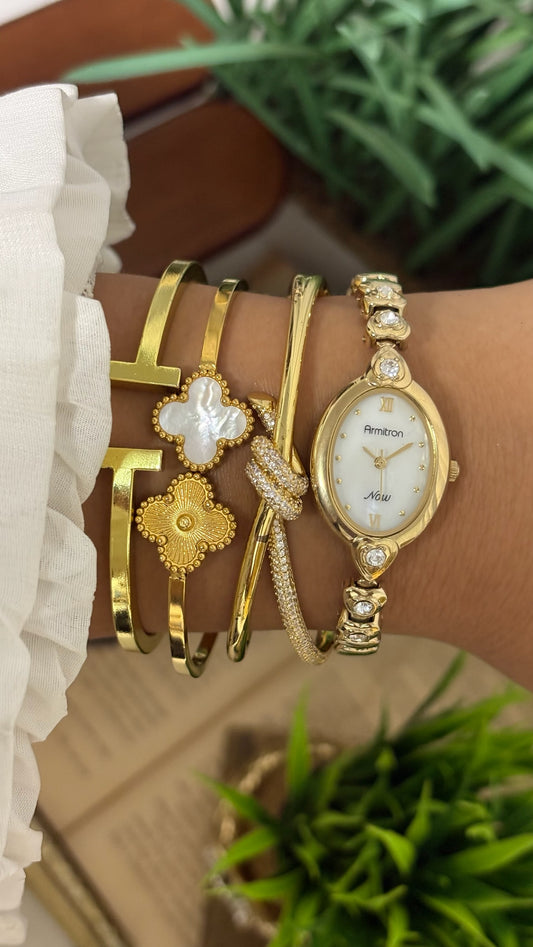 Vintage Armitron Now Oval Watch with Crystal Heart Link Bracelet in Gold Tone Quartz