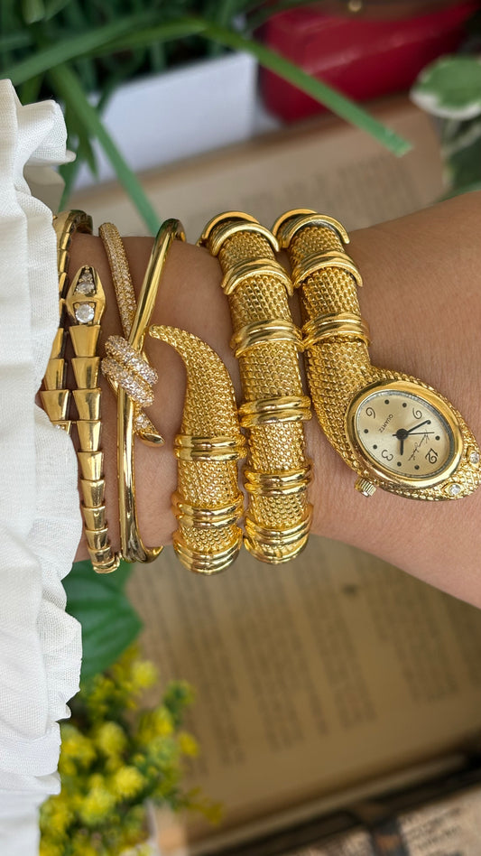 Vintage Kenneth Jay Lane Bvlgari Style Snake Layered Watch in Gold Tone