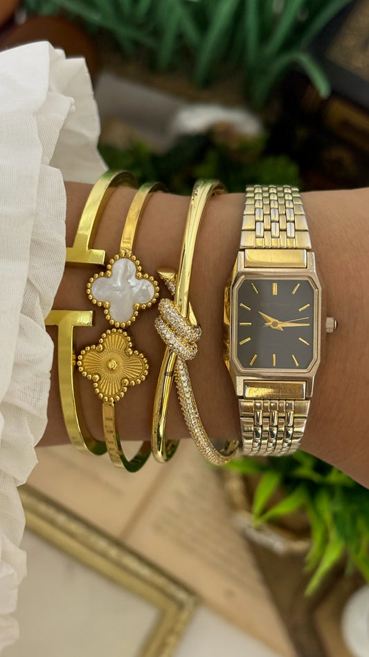 Vintage Gay Giano Octagonal Watch with Two-Tone Link Bracelet in Gold and Silver Tone Quartz