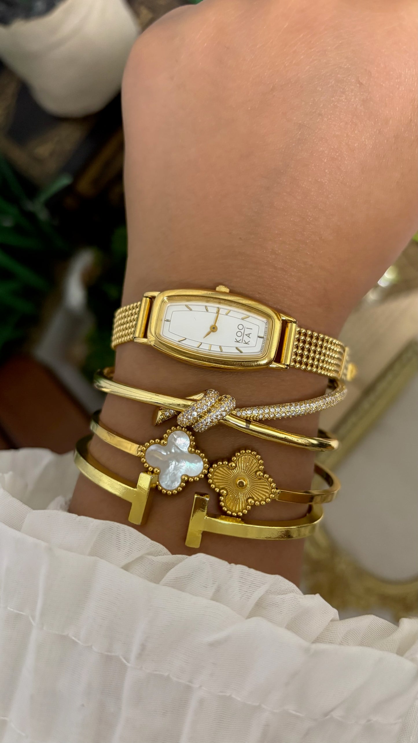 Vintage Kookai Tonneau Watch with Gold Tone Multi-Strand Ball Chain Strap