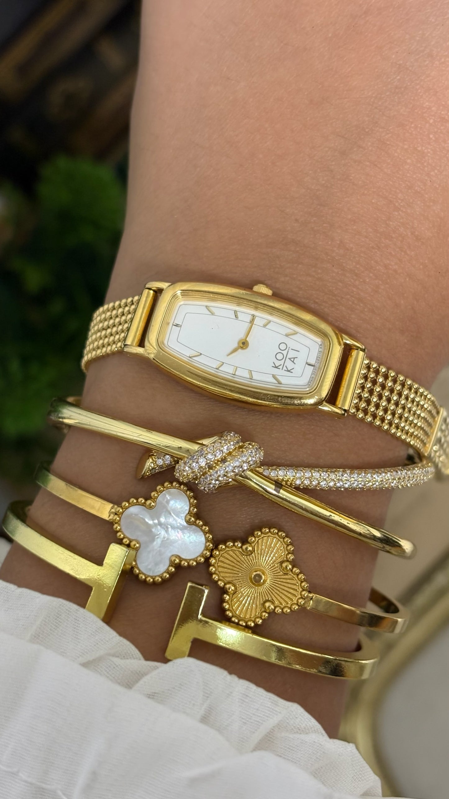 Vintage Kookai Tonneau Watch with Gold Tone Multi-Strand Ball Chain Strap