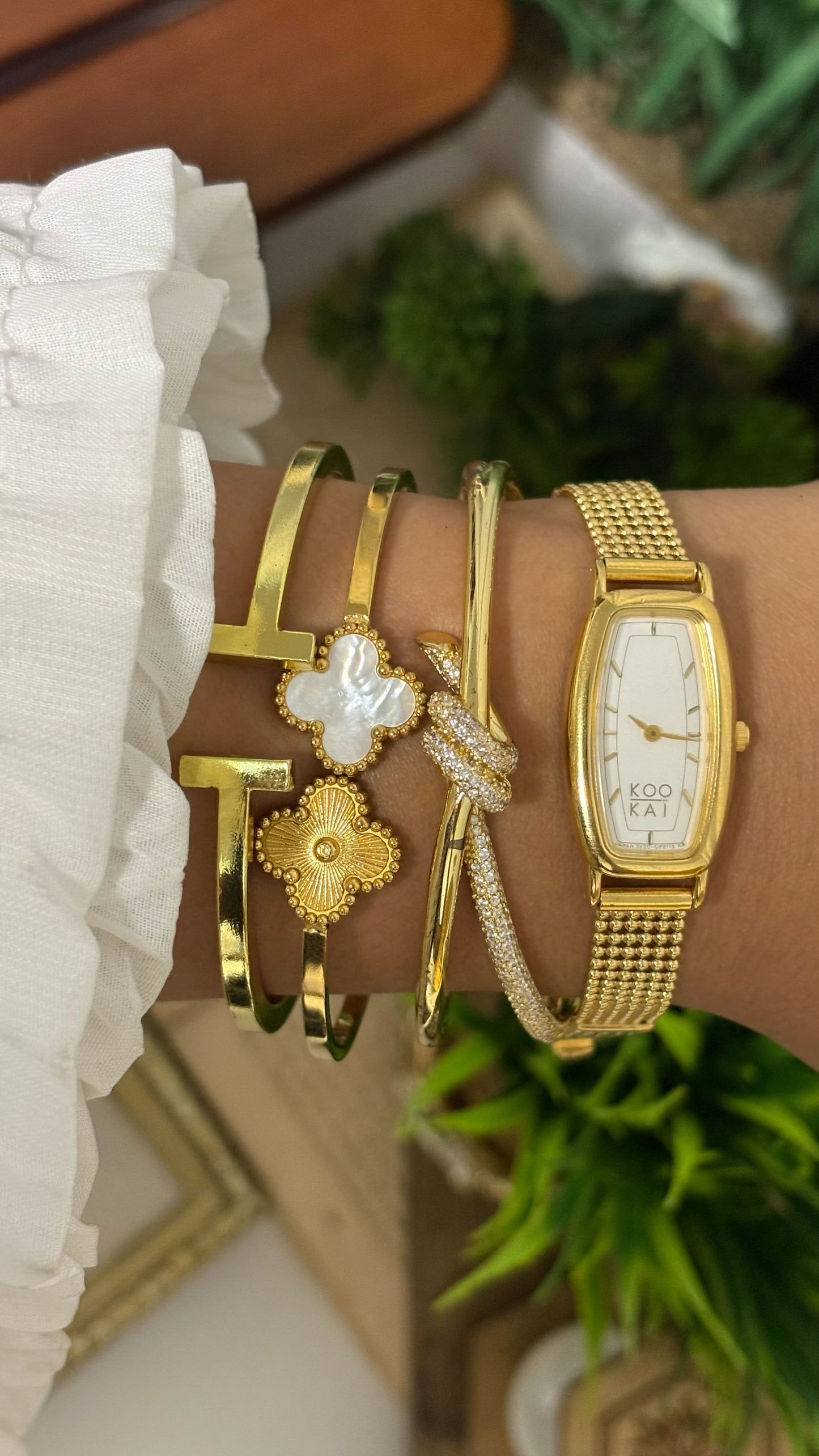 Vintage Kookai Tonneau Watch with Gold Tone Multi-Strand Ball Chain Strap