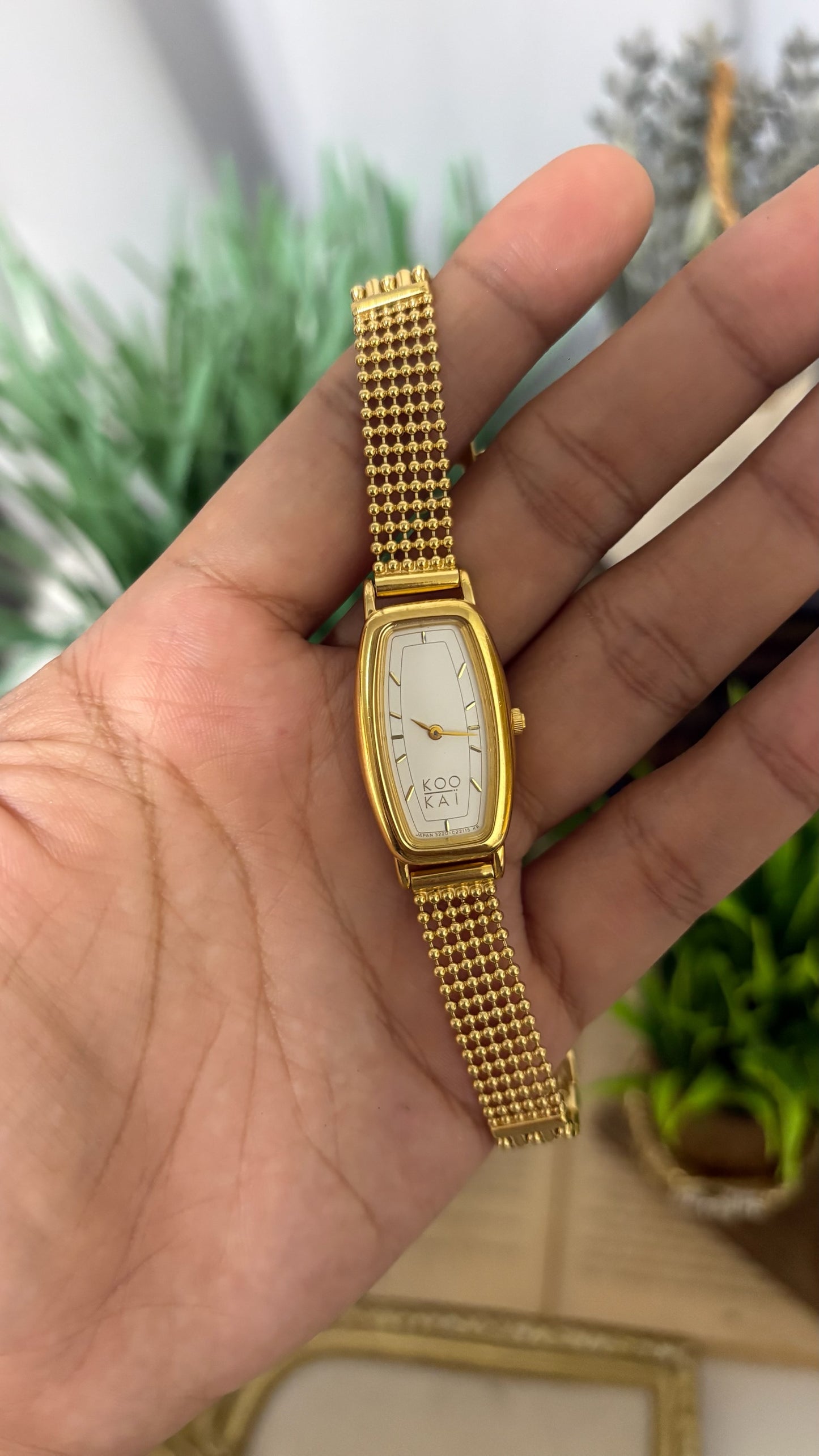 Vintage Kookai Tonneau Watch with Gold Tone Multi-Strand Ball Chain Strap