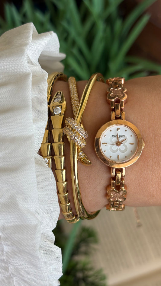 Vintage Marie Claire Watch in Gold Tone Leaf Clover Bracelet