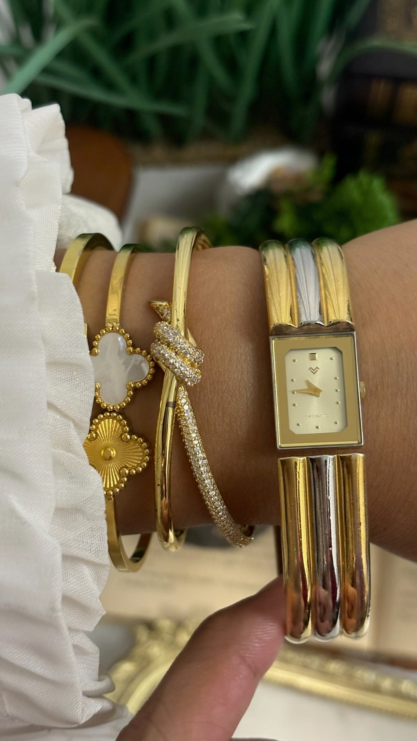 Vintage Mario Valentino Rectangular Watch with Two-Tone Ribbed Cuff Bracelet Quartz