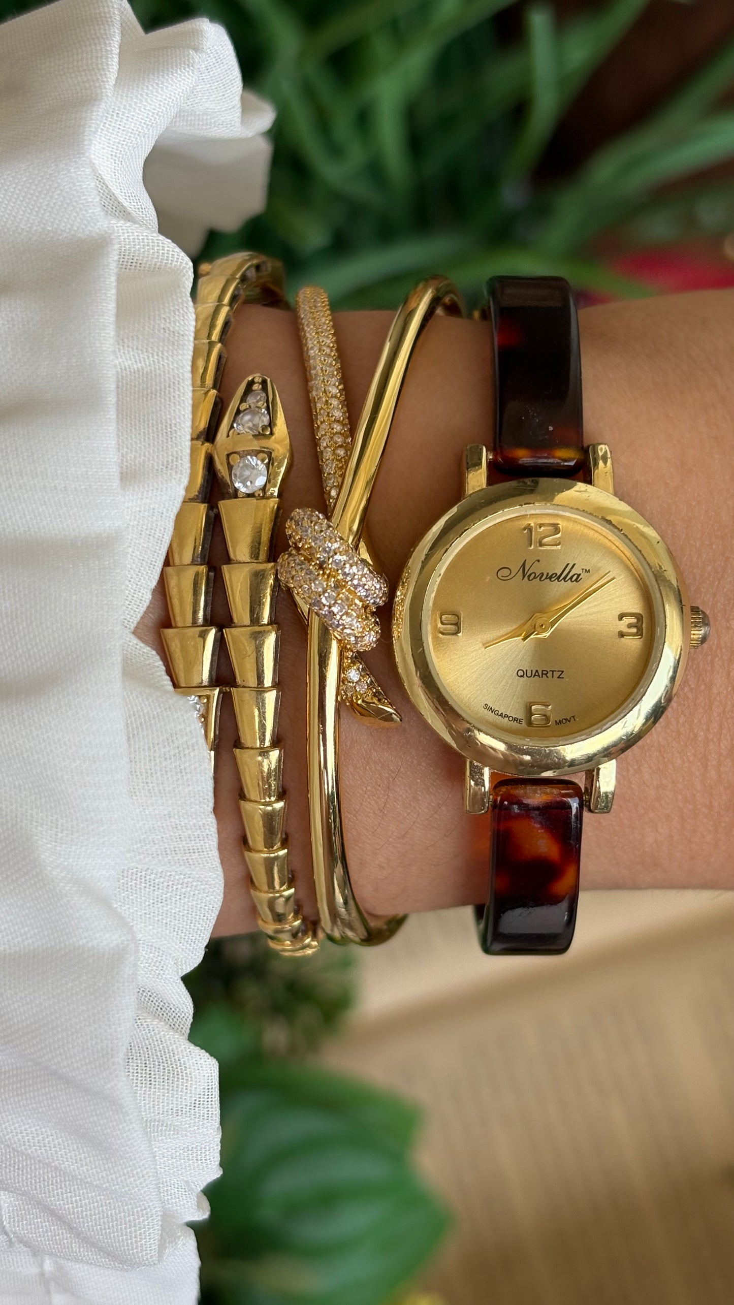 Vintage Novella Tortoise Watch in Gold Tone