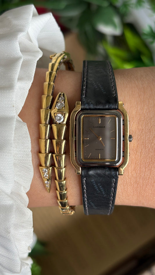 Vintage Lassale Seiko Watch in Black Leather Strap Textured Dial Comes with Original Tag and Strap
