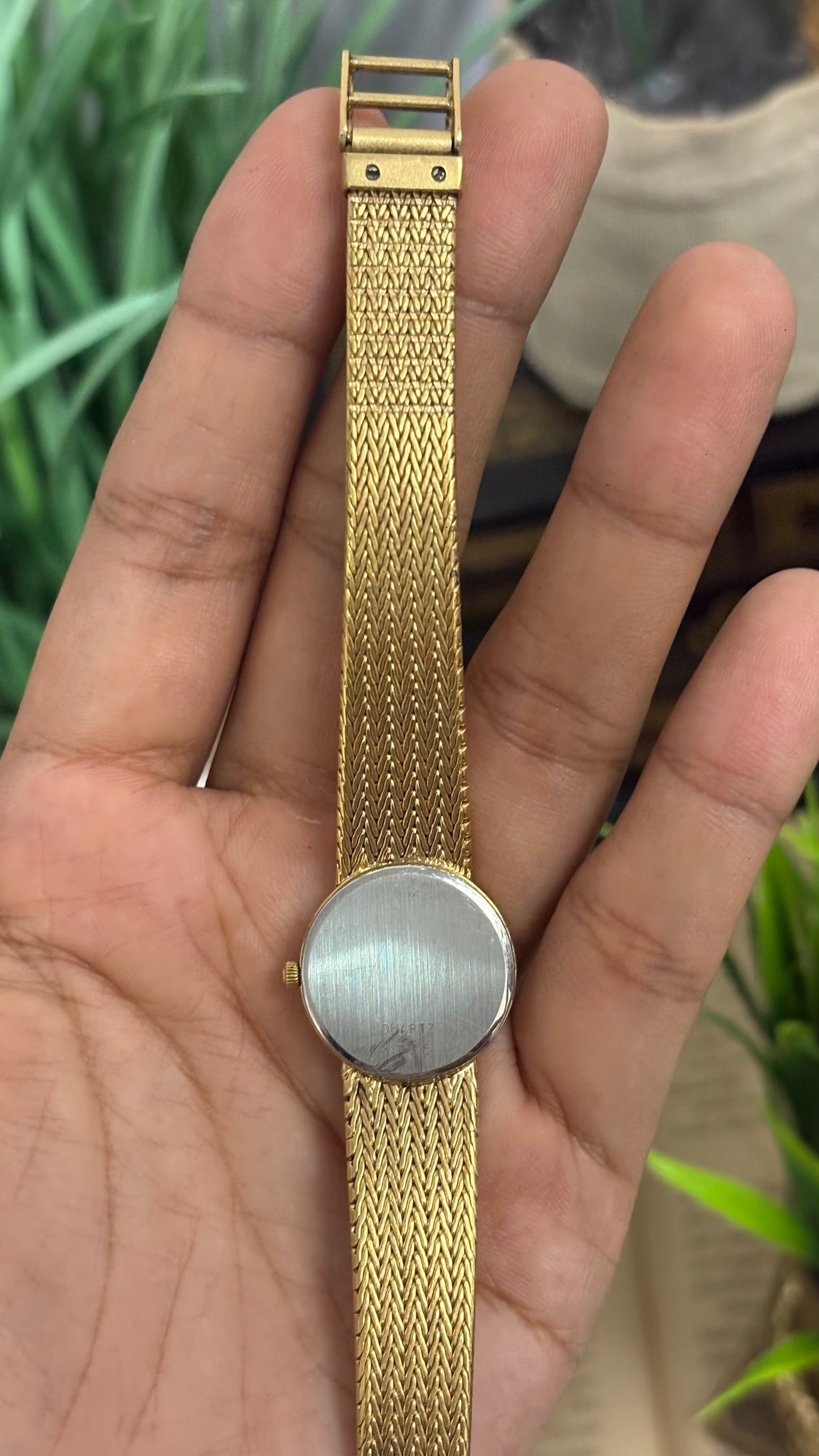 Vintage Omega De Ville Round Watch with Gold Tone Chevron Mesh Bracelet Quartz