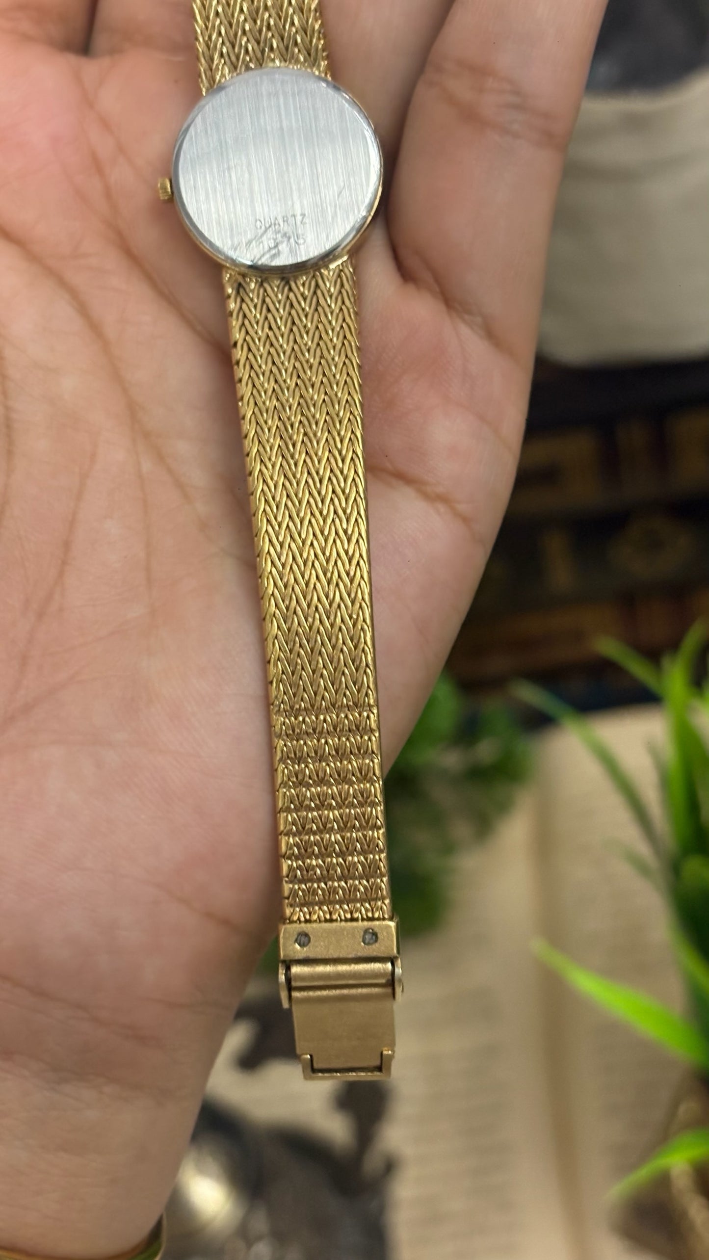 Vintage Omega De Ville Round Watch with Gold Tone Chevron Mesh Bracelet Quartz