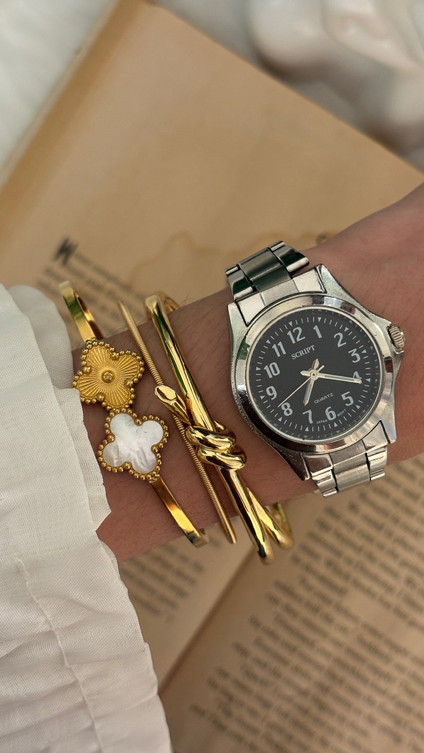 Vintage Script J-Axis Black Dial Watch in Silver Tone Quartz