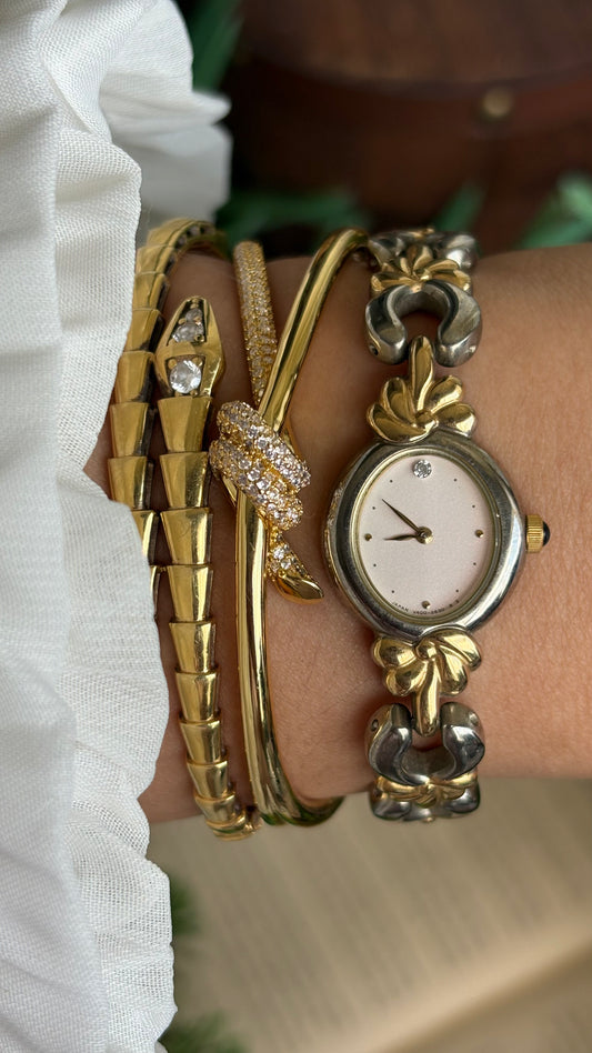 Vintage Noevir Citizen Watch in Two-Tone Flower Coquette Straps