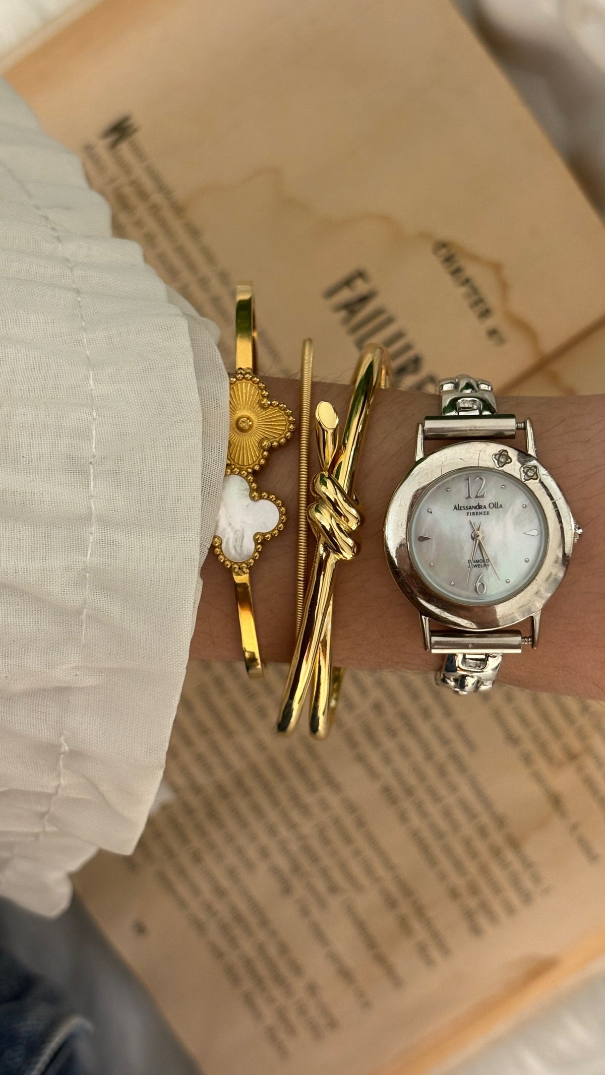 Vintage Alessandra Olla Mother of Pearl Dial Bracelet Watch in Silver Tone Quartz