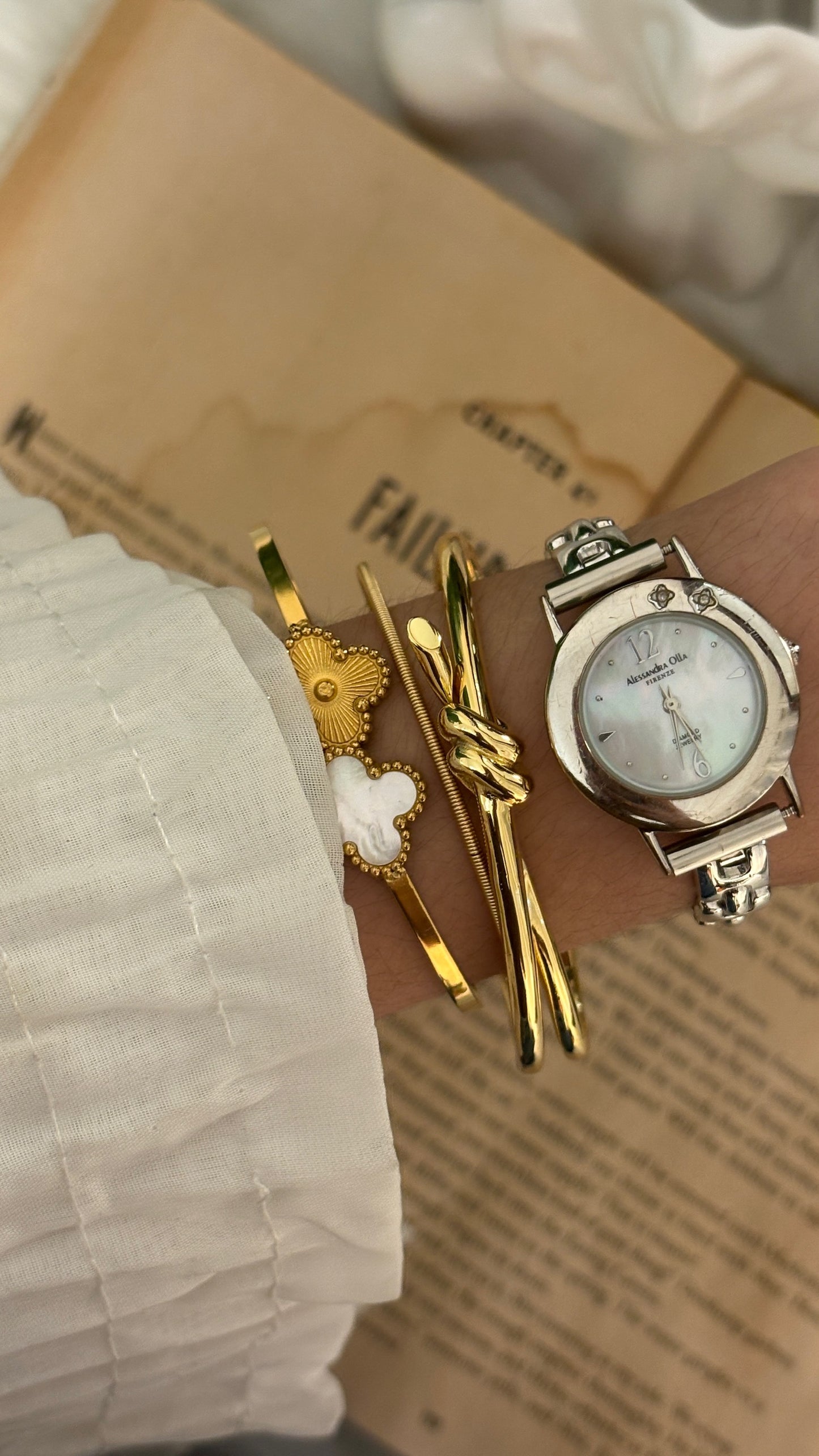 Vintage Alessandra Olla Mother of Pearl Dial Bracelet Watch in Silver Tone Quartz