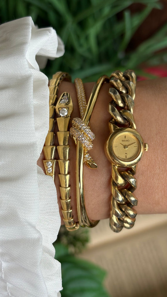 Extremely Rare Vintage Seiko Chain Bracelet Watch in Gold Tone Super Dainty