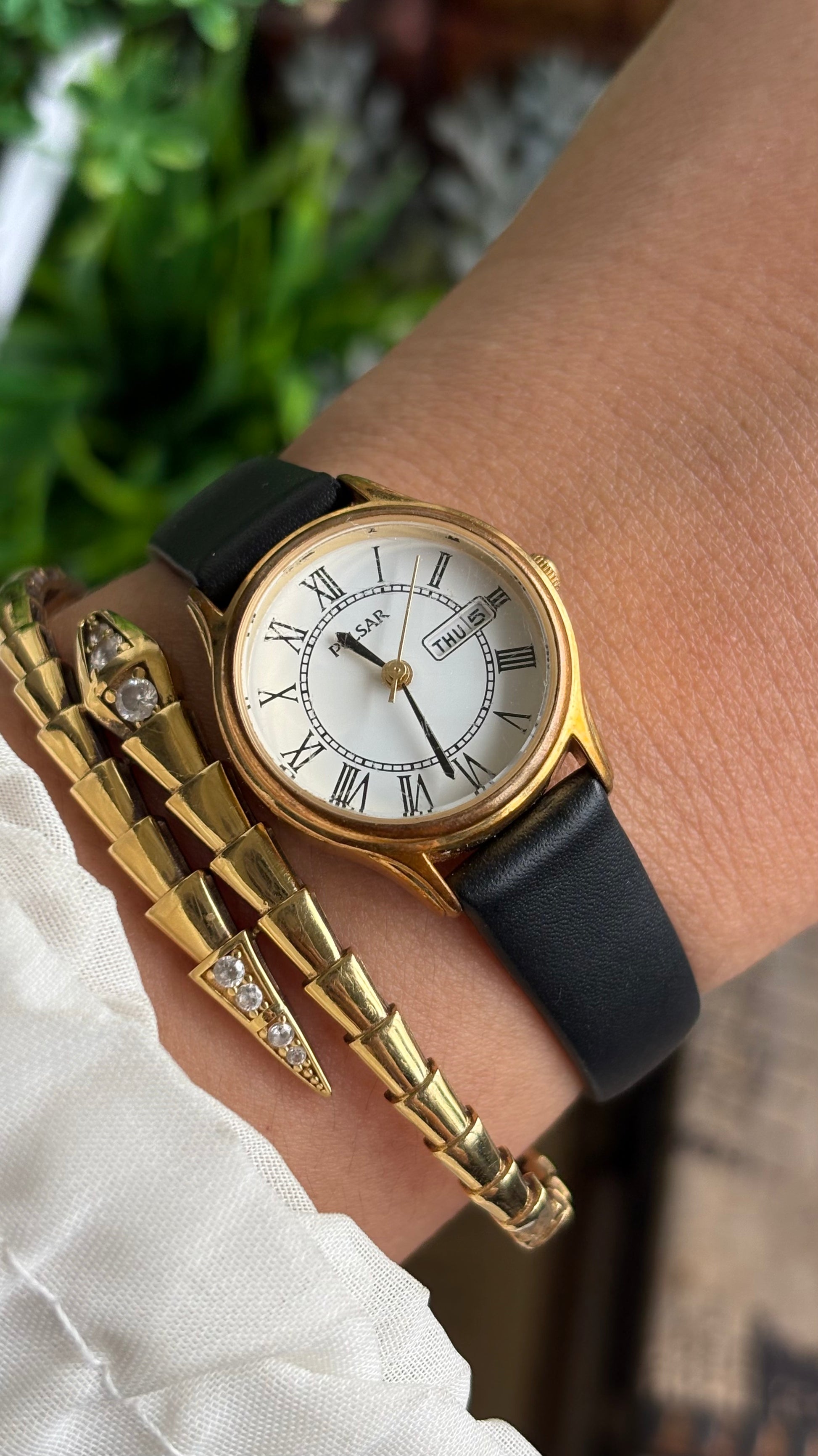 Vintage Pulsar by Seiko Watch in Black Leather Strap