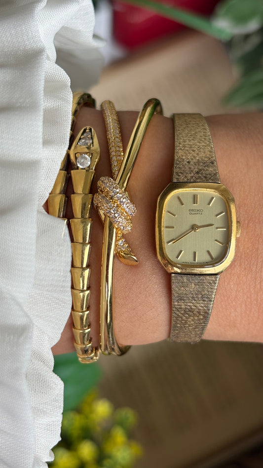 Vintage Seiko Mini Tank Watch in Gold Tone