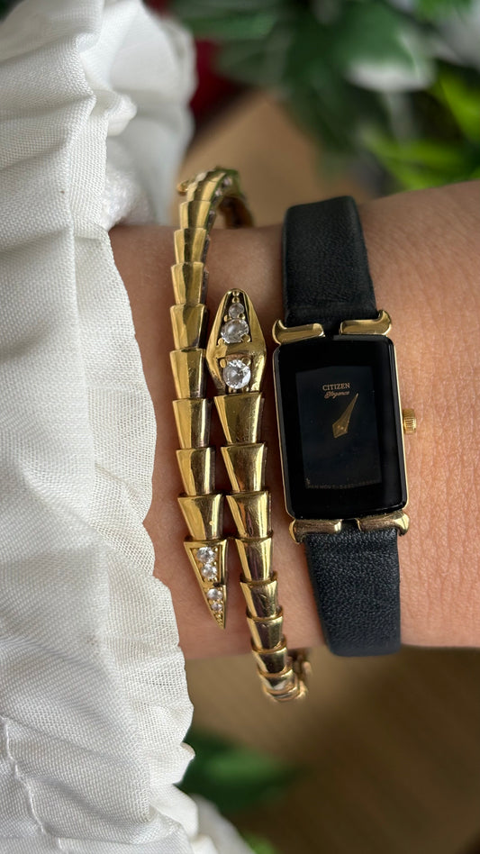 Vintage Dainty Coquette Citizen Watch in its Original Black Leather Strap