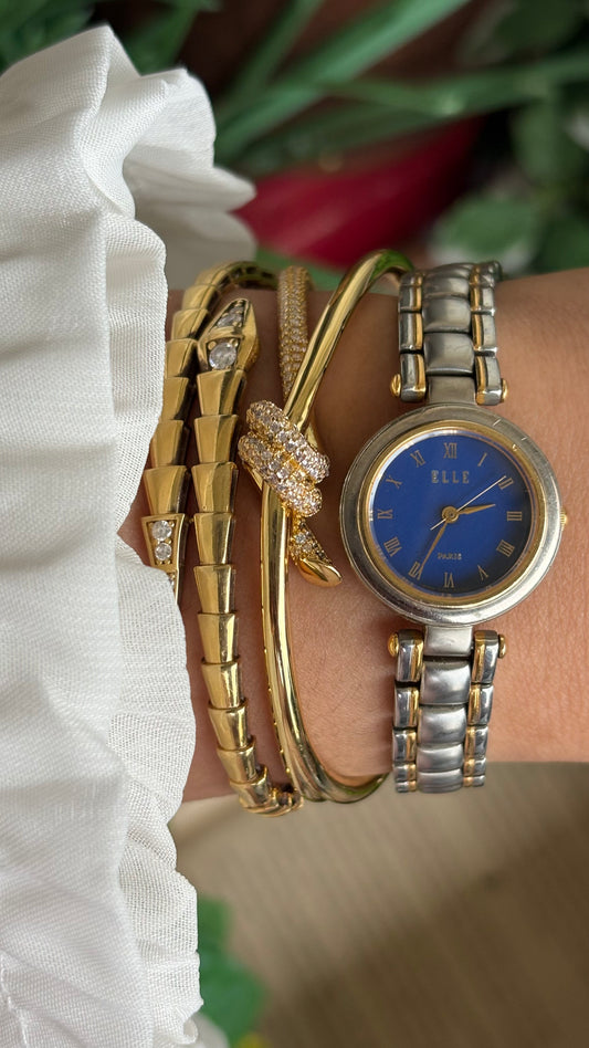 Vintage Elle Paris Watch in Two-Tone Blue Dial