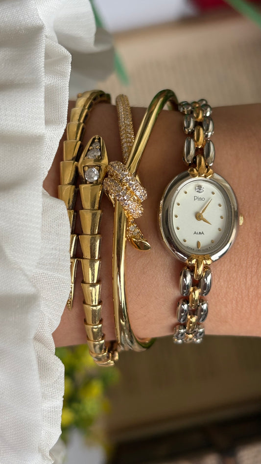 Vintage Pino Alba Seiko Watch in Two-Tone Oval Dial