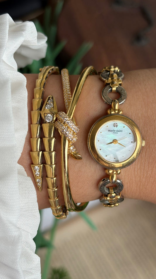 Vintage Marie Claire Flower Straps Watch in Two-Tone Pearl Dial
