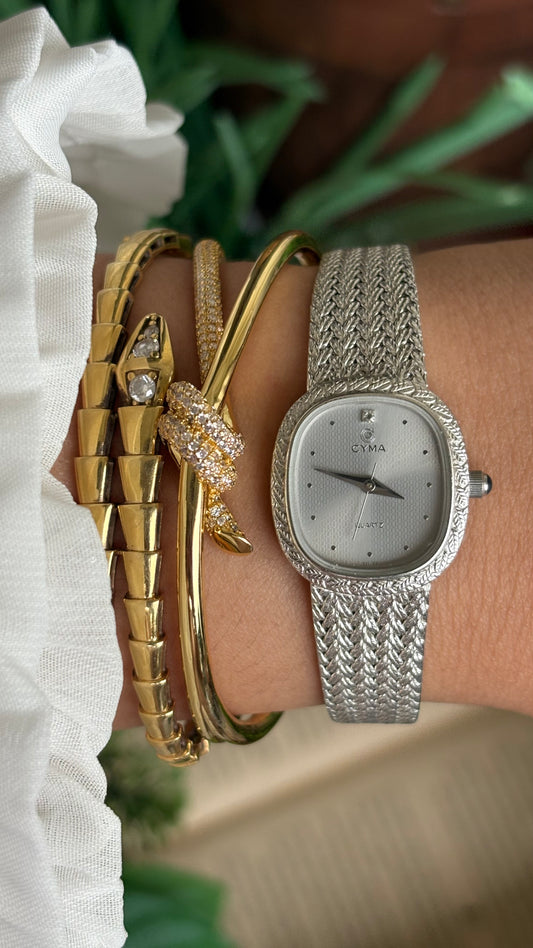 Vitnage Cyma Swiss Watch in Silver Tone Woven Strap