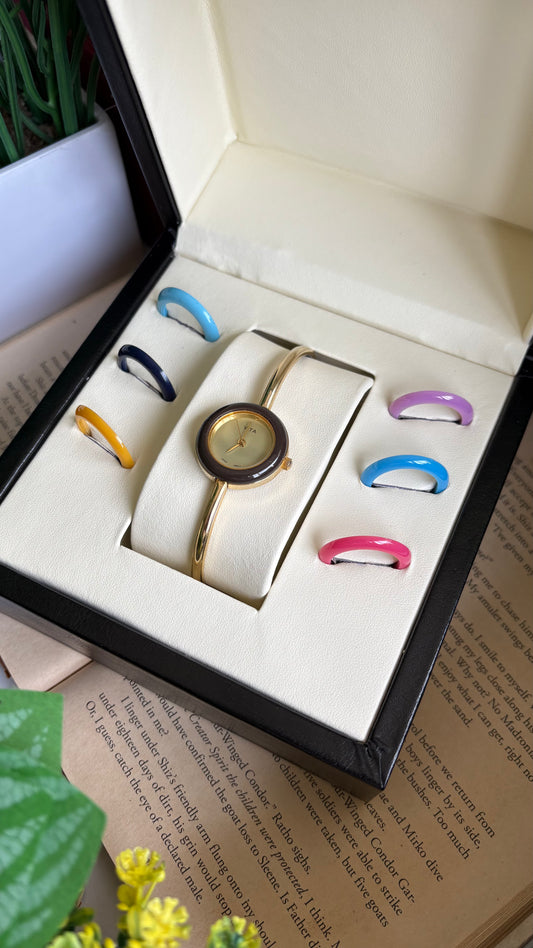 Vintage Vita Interchangeable Bezel Set Watch in Gold Tone Gucci Style