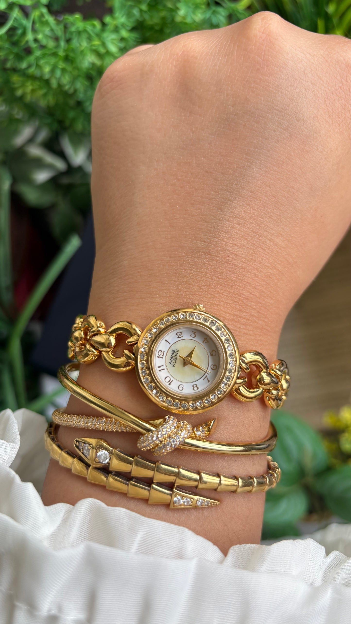 Vintage Anne Klein II Interchangeable Bezel Set Watch in Gold Tone and Two Leather Straps