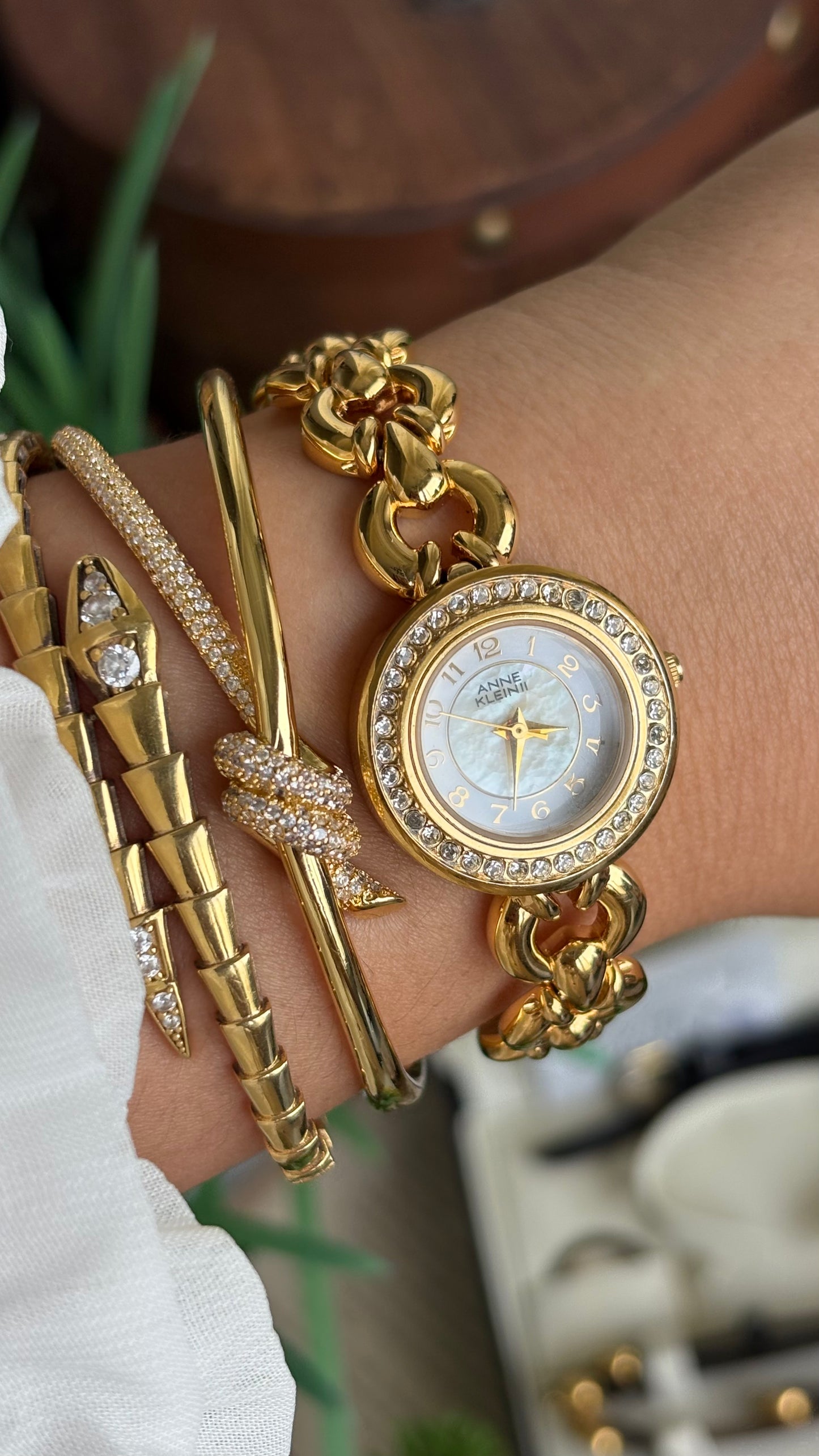 Vintage Anne Klein II Interchangeable Bezel Set Watch in Gold Tone and Two Leather Straps