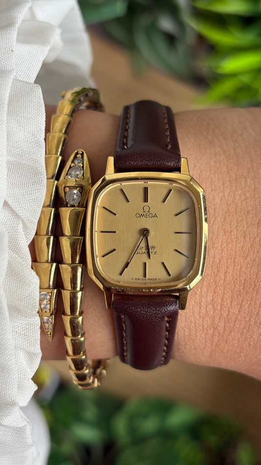 Vintage Omega De Ville Mini Tank Women’s Dress Watch in Leather Strap with Omega Box