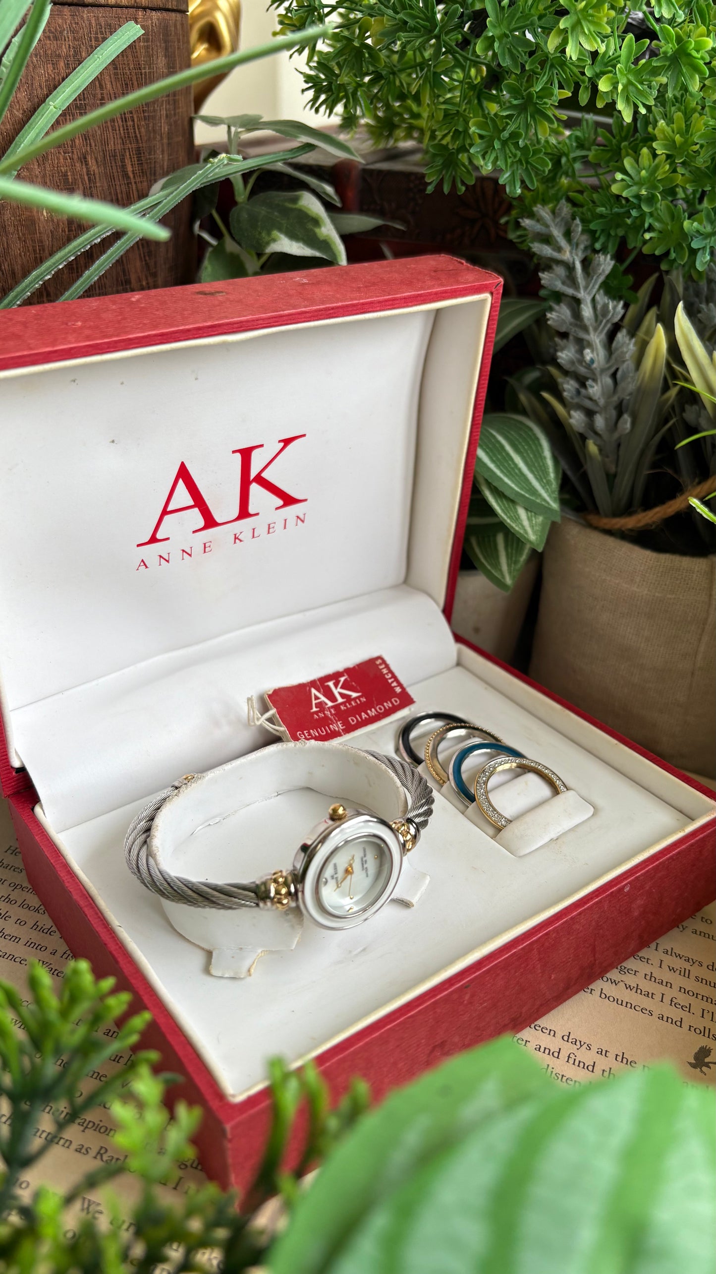 Vintage Anne Klein Interchangeable Bezel Set Watch in Silver Tone Charriol Style