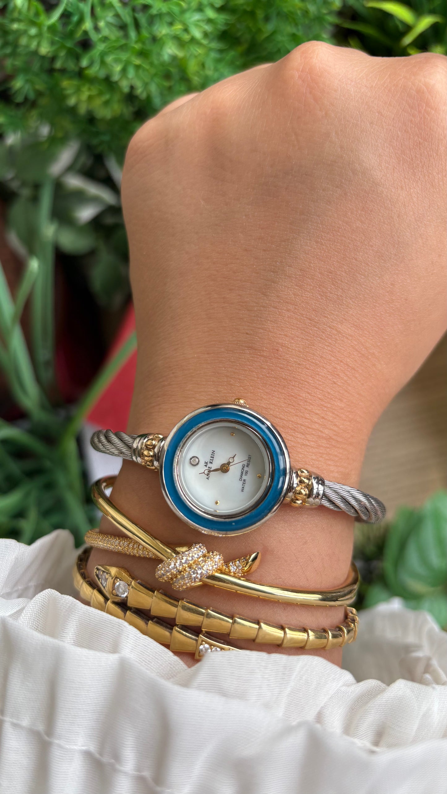 Vintage Anne Klein Interchangeable Bezel Set Watch in Silver Tone Charriol Style