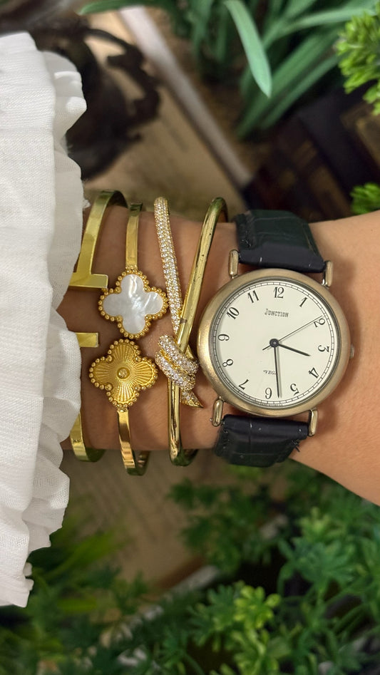 Vintage Vega Mens Junction Round Watch with White Dial Full Arabic Numerals Matte Gold Tone Case and Black Croc Embossed Leather Strap Quartz