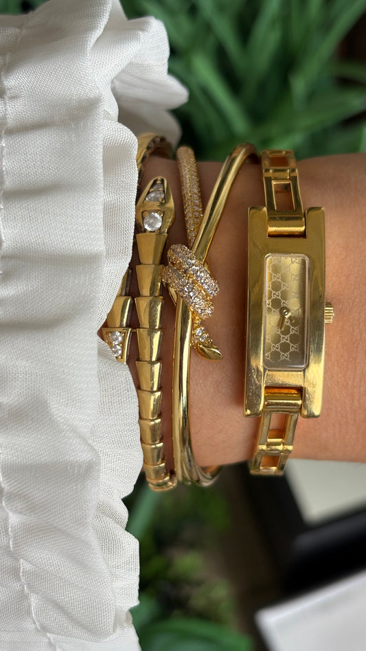 Vintage Gucci 3900L Monogram Dial Slim Bracelet Watch in Gold Tone with Gucci Box