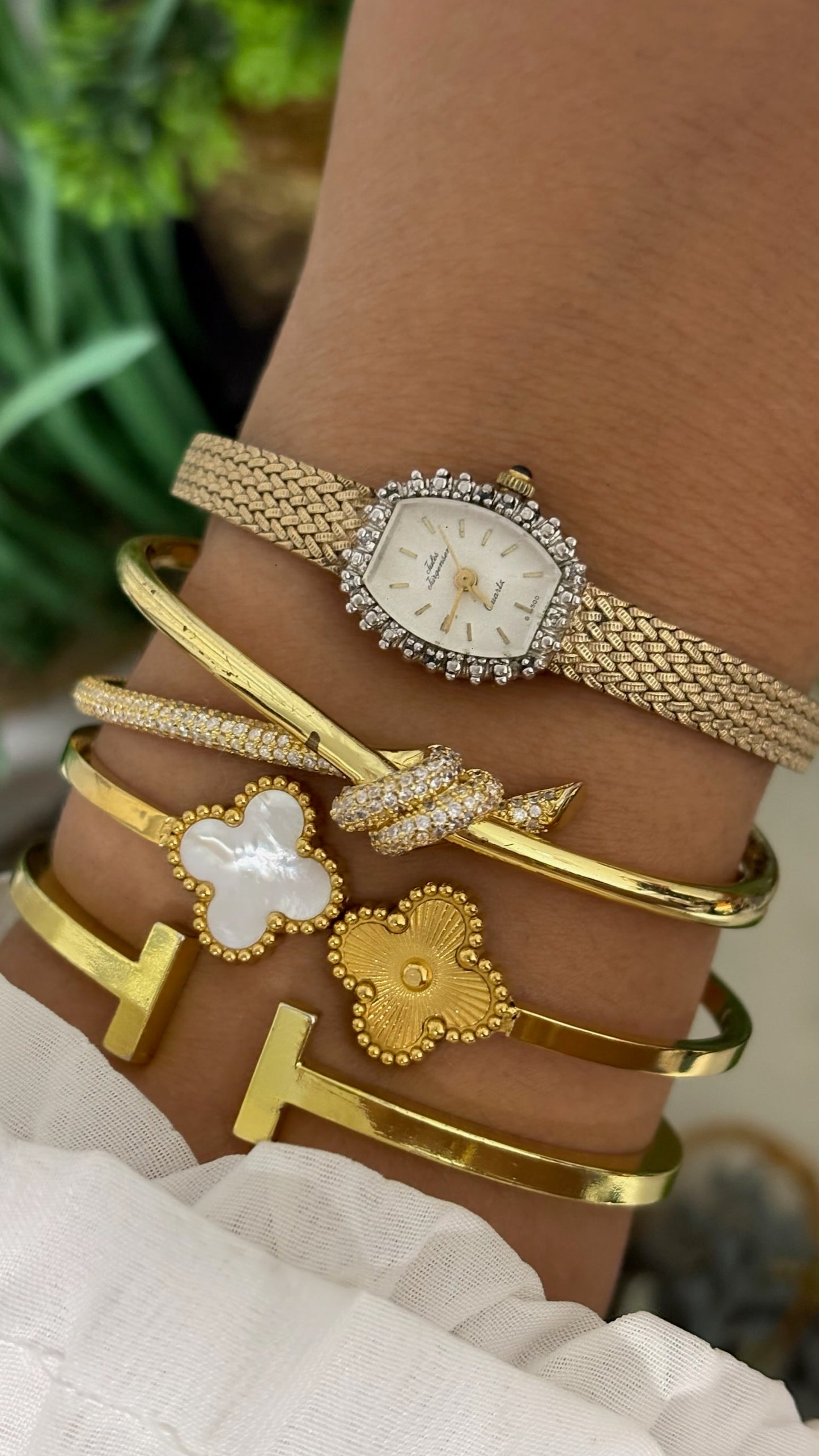 Rare Vintage Jules Jergensen Bejeweled Bezel Tonneau Dress Watch in Gold Tone Quartz