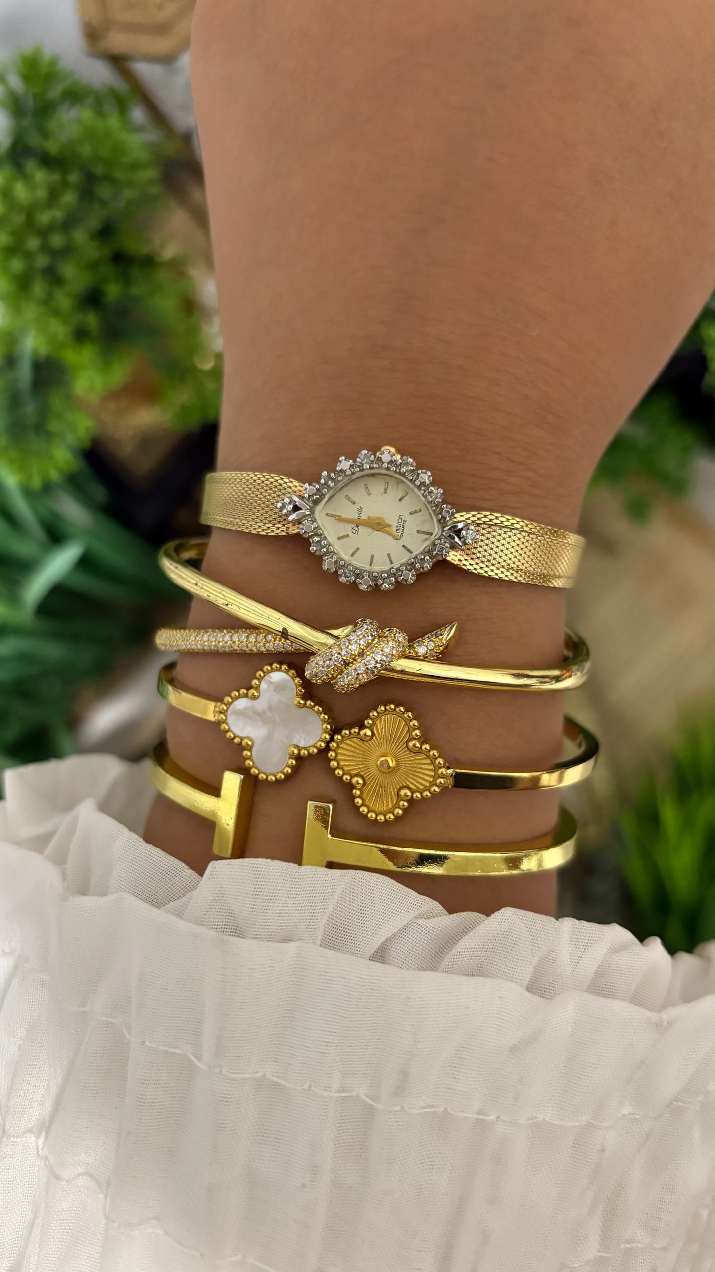 Rare Vintage Armitron Deauville Diamond Bezel Eye-shape Dress Watch in Gold Tone Quartz