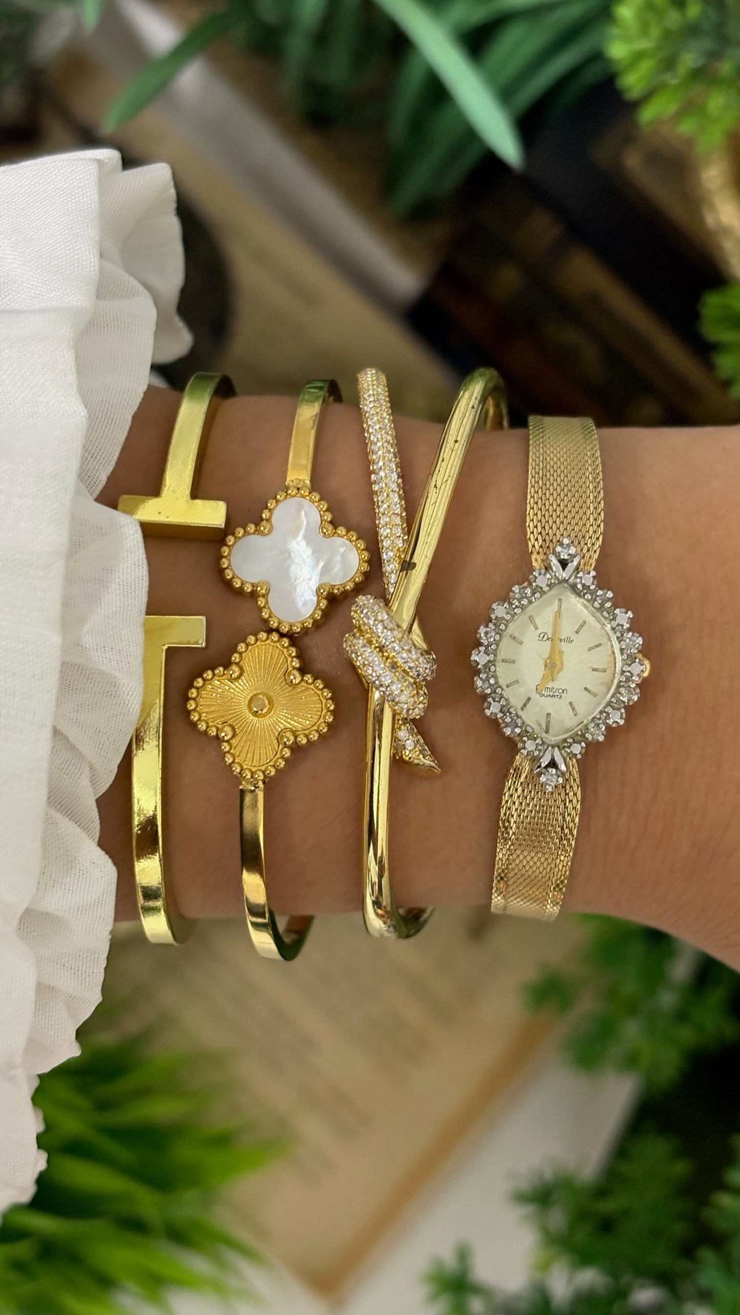 Rare Vintage Armitron Deauville Diamond Bezel Eye-shape Dress Watch in Gold Tone Quartz