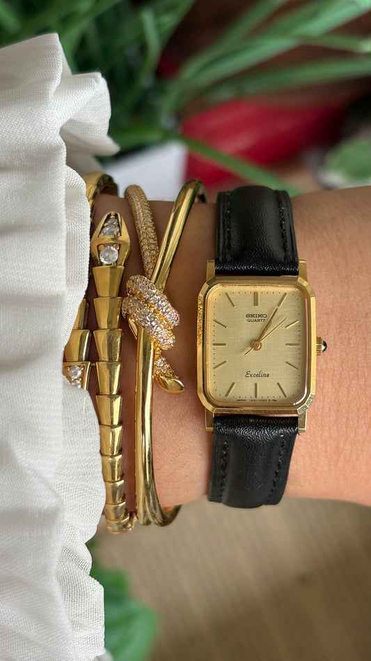 Vintage Seiko Exceline Ladies Watch in Black Leather Strap
