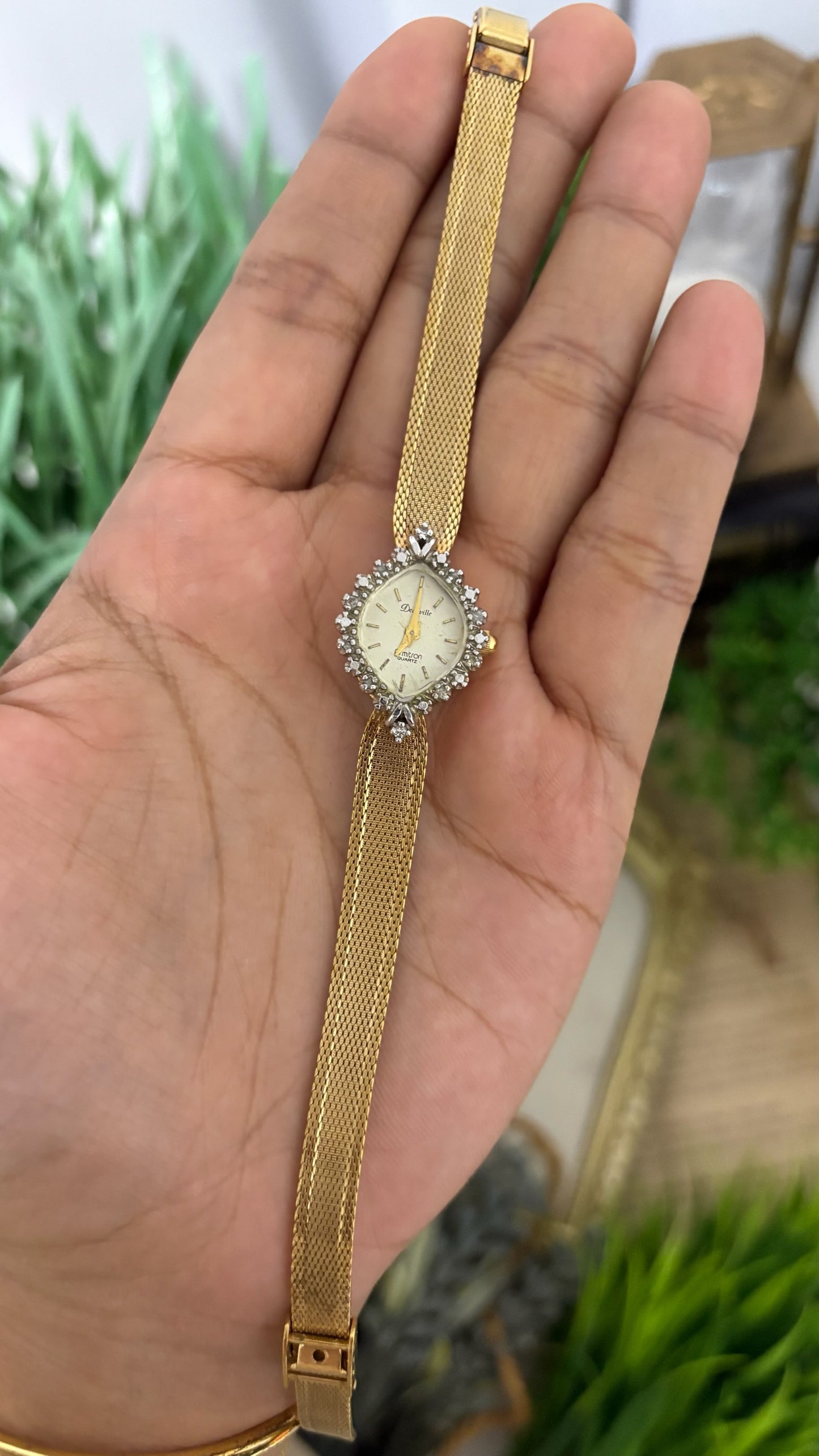 Rare Vintage Armitron Deauville Diamond Bezel Eye-shape Dress Watch in Gold Tone Quartz