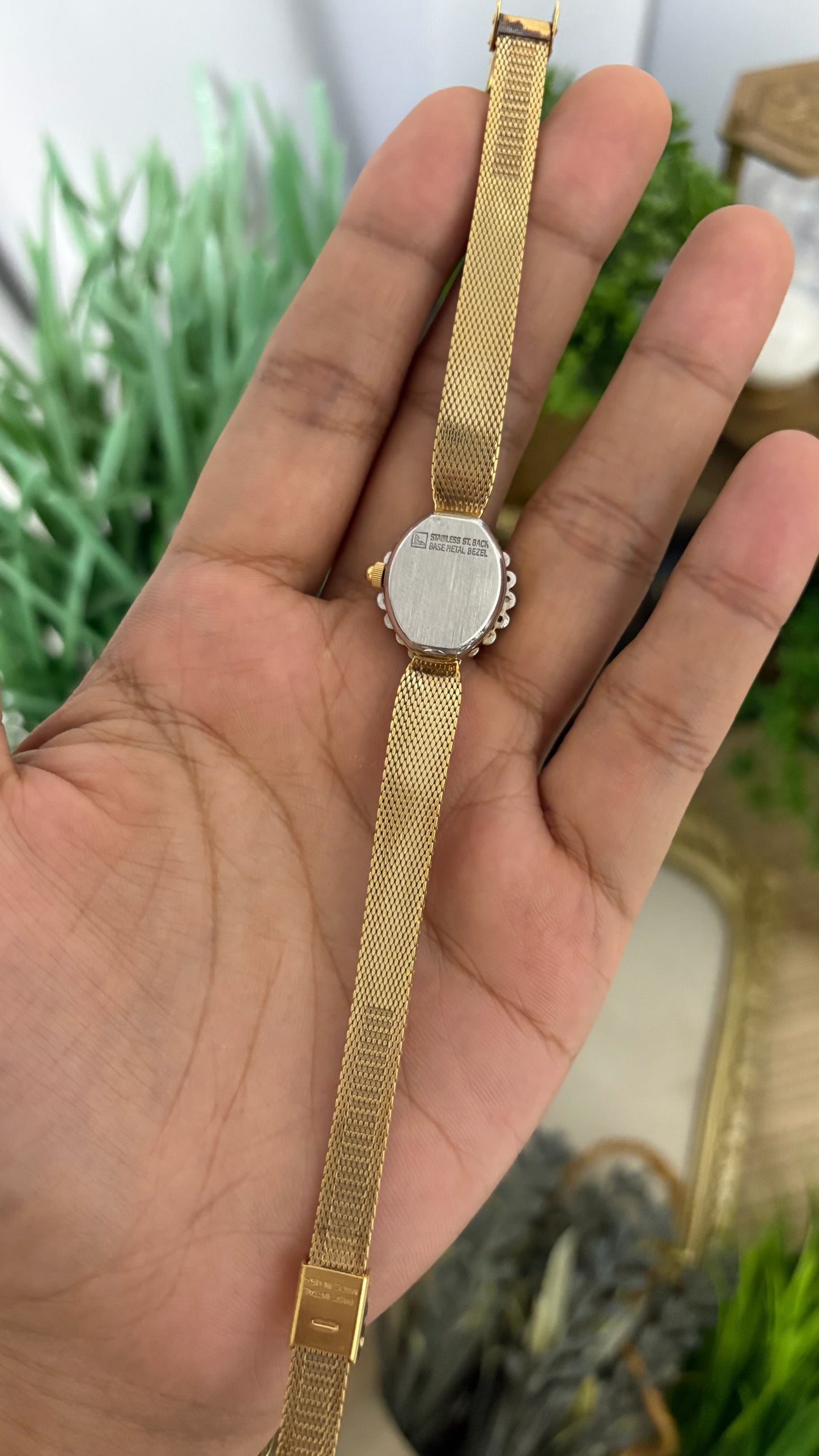 Rare Vintage Armitron Deauville Diamond Bezel Eye-shape Dress Watch in Gold Tone Quartz