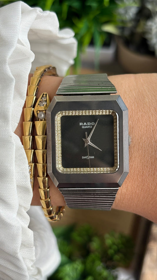 Vintage RADO DiaStar Watch in Silver Tone Black Dial