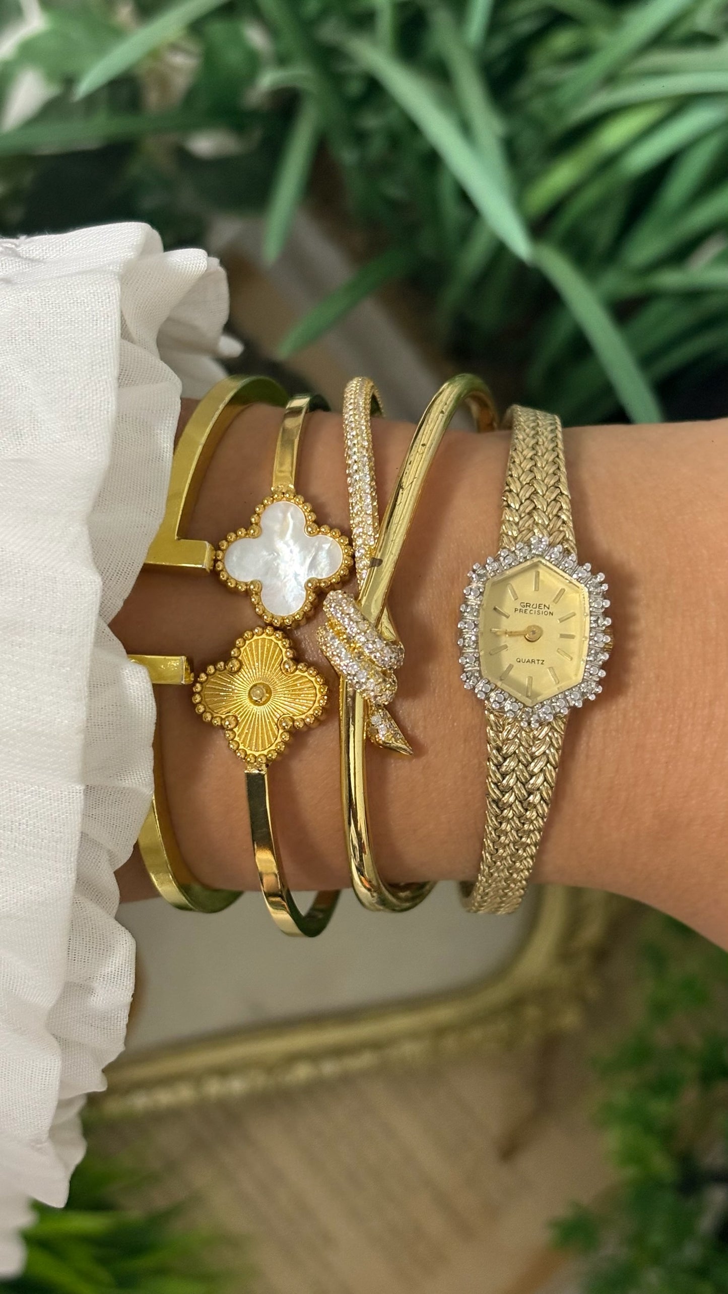 Rare Vintage Precision by Gruen Bejeweled Bezel Hexagon Dress Watch in Gold Tone Quartz