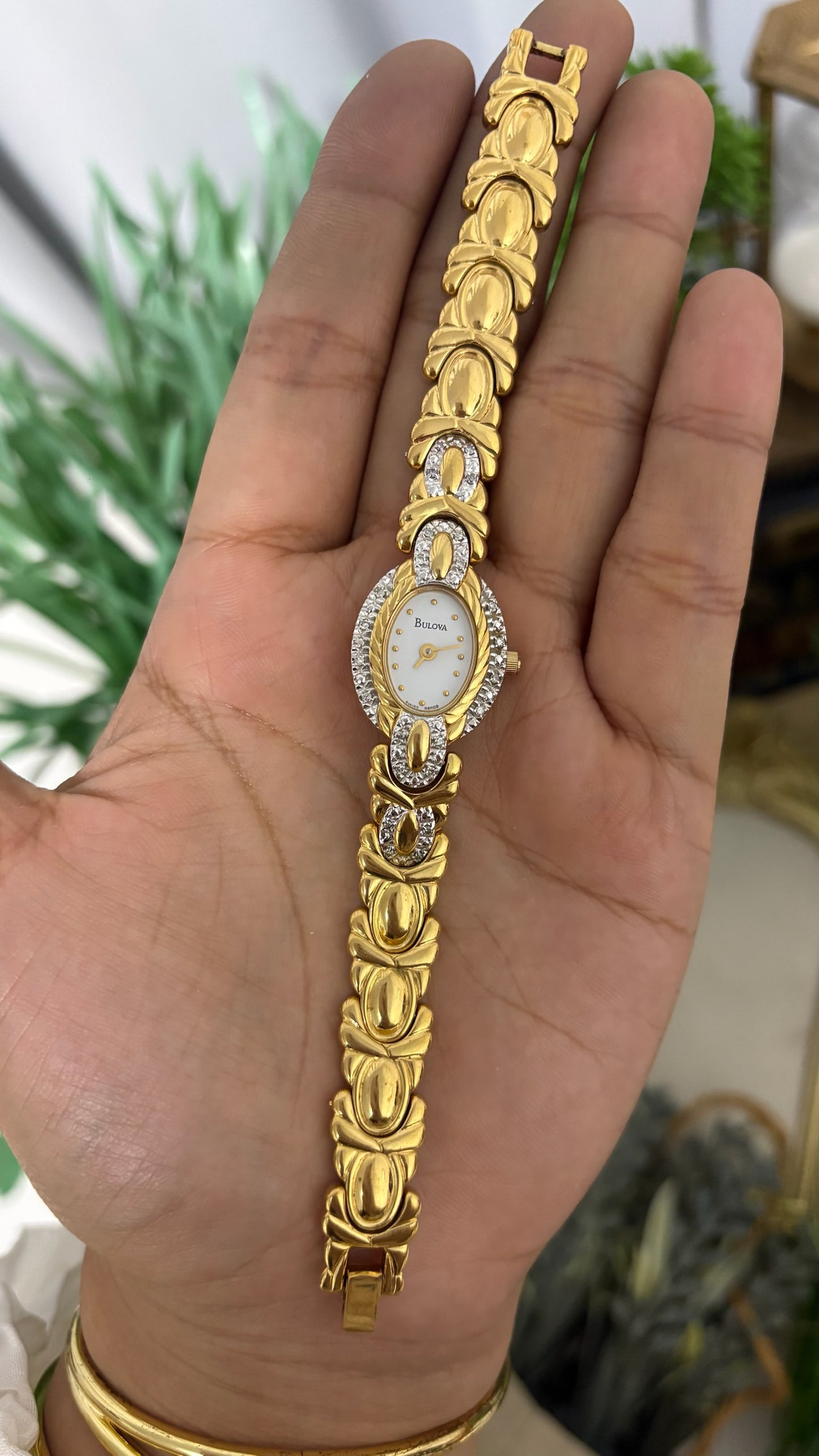 Extremely Rare Vintage Bulova Bejeweled Princess Bracelet Watch in Gold Tone Quartz