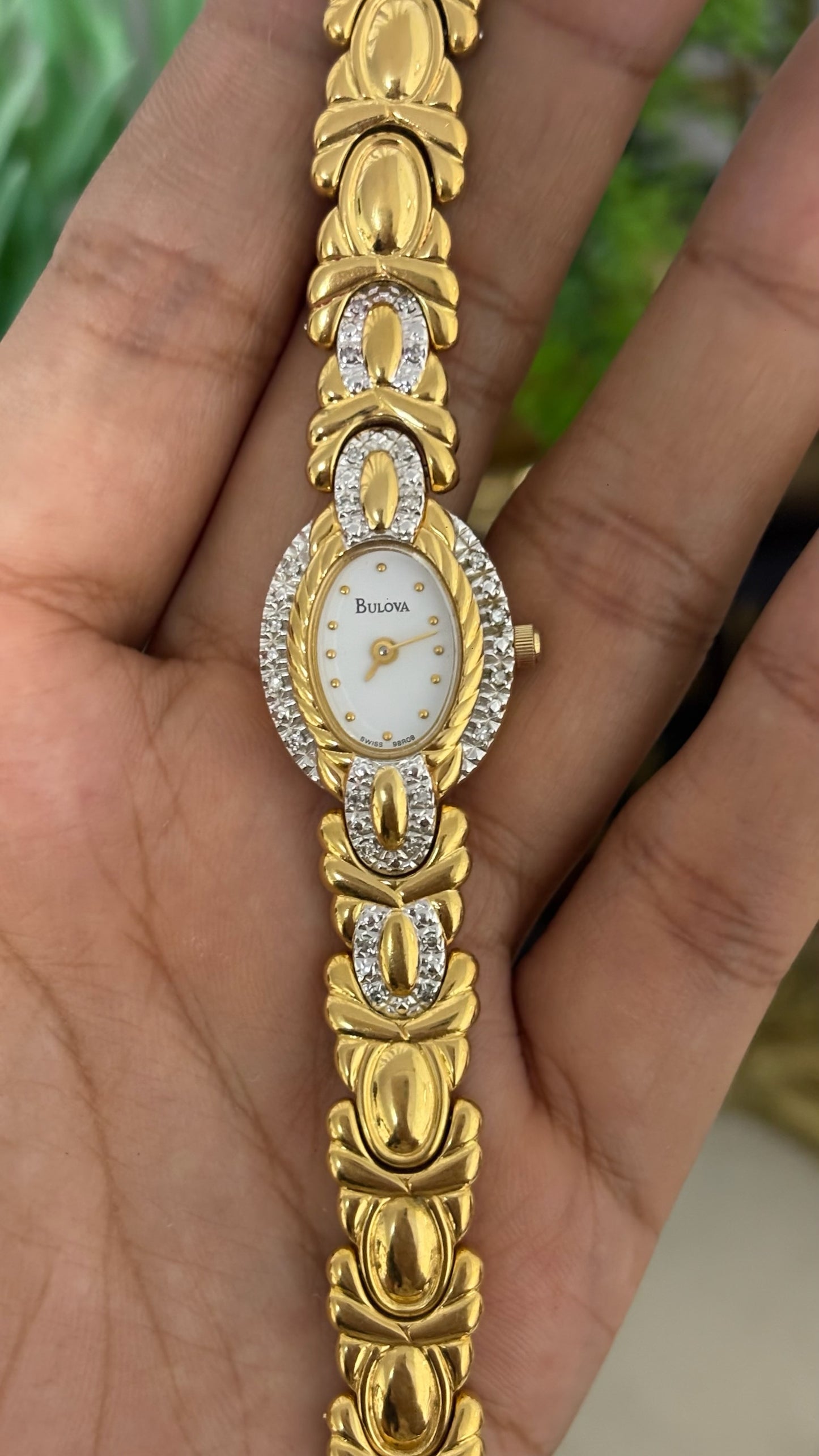 Extremely Rare Vintage Bulova Bejeweled Princess Bracelet Watch in Gold Tone Quartz