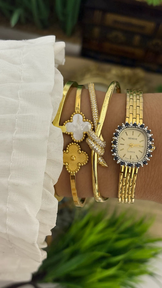 Extremely Rare Vintage Geneve Sapphire Bezel Dress Watch in Gold Tone Quartz