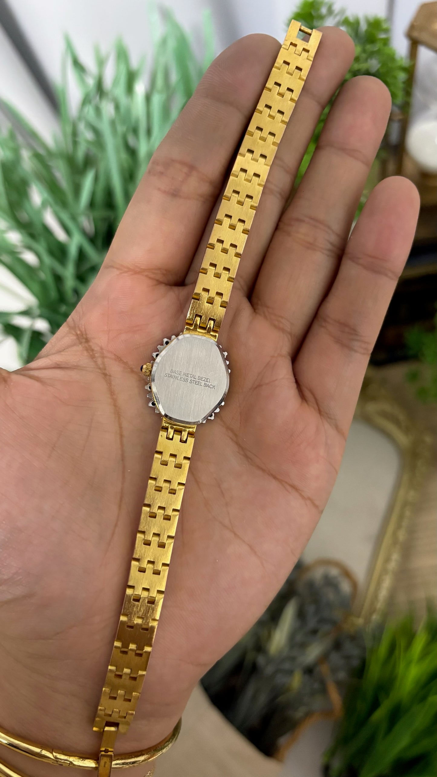 Extremely Rare Vintage Geneve Sapphire Bezel Dress Watch in Gold Tone Quartz
