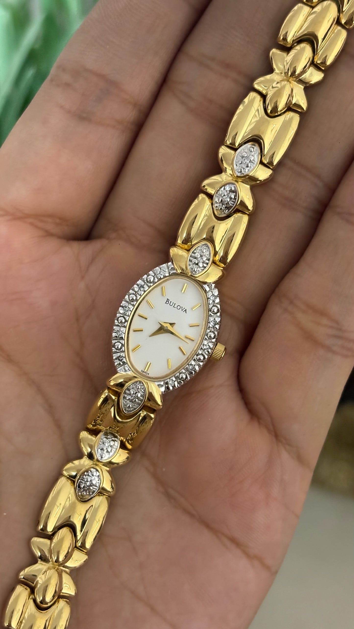 Extremely Rare Vintage Bulova Bejeweled Hexa-star Bracelet Watch in Gold