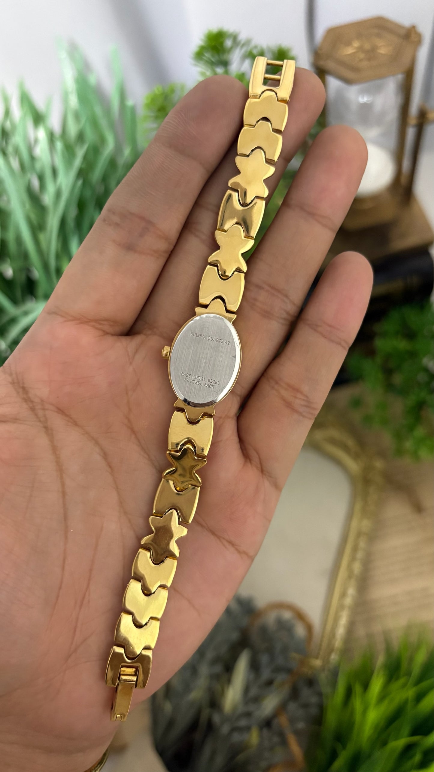 Extremely Rare Vintage Bulova Bejeweled Hexa-star Bracelet Watch in Gold