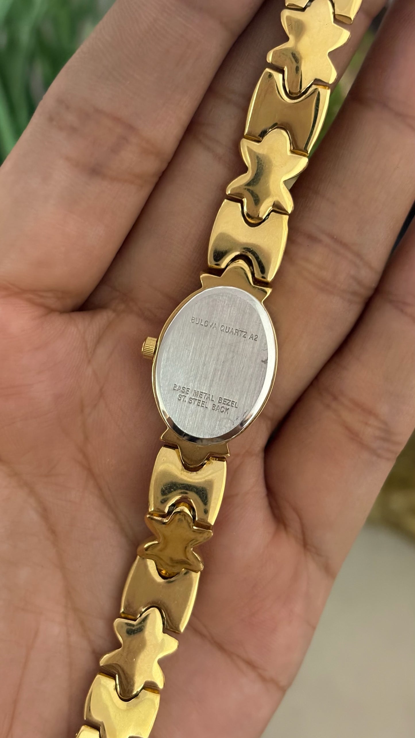 Extremely Rare Vintage Bulova Bejeweled Hexa-star Bracelet Watch in Gold