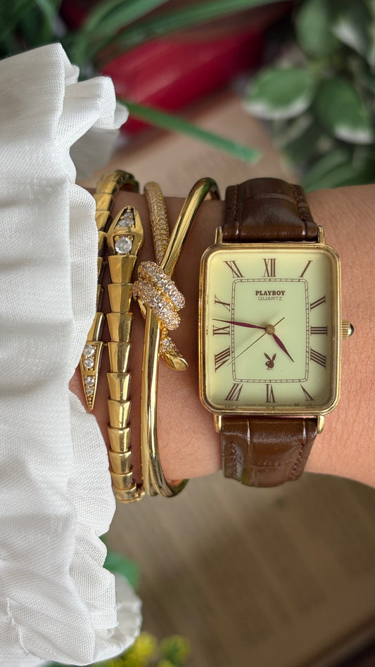 Vintage Seiko Playboy Men’s Tank Watch in Brown Leather Strap Roman Dial