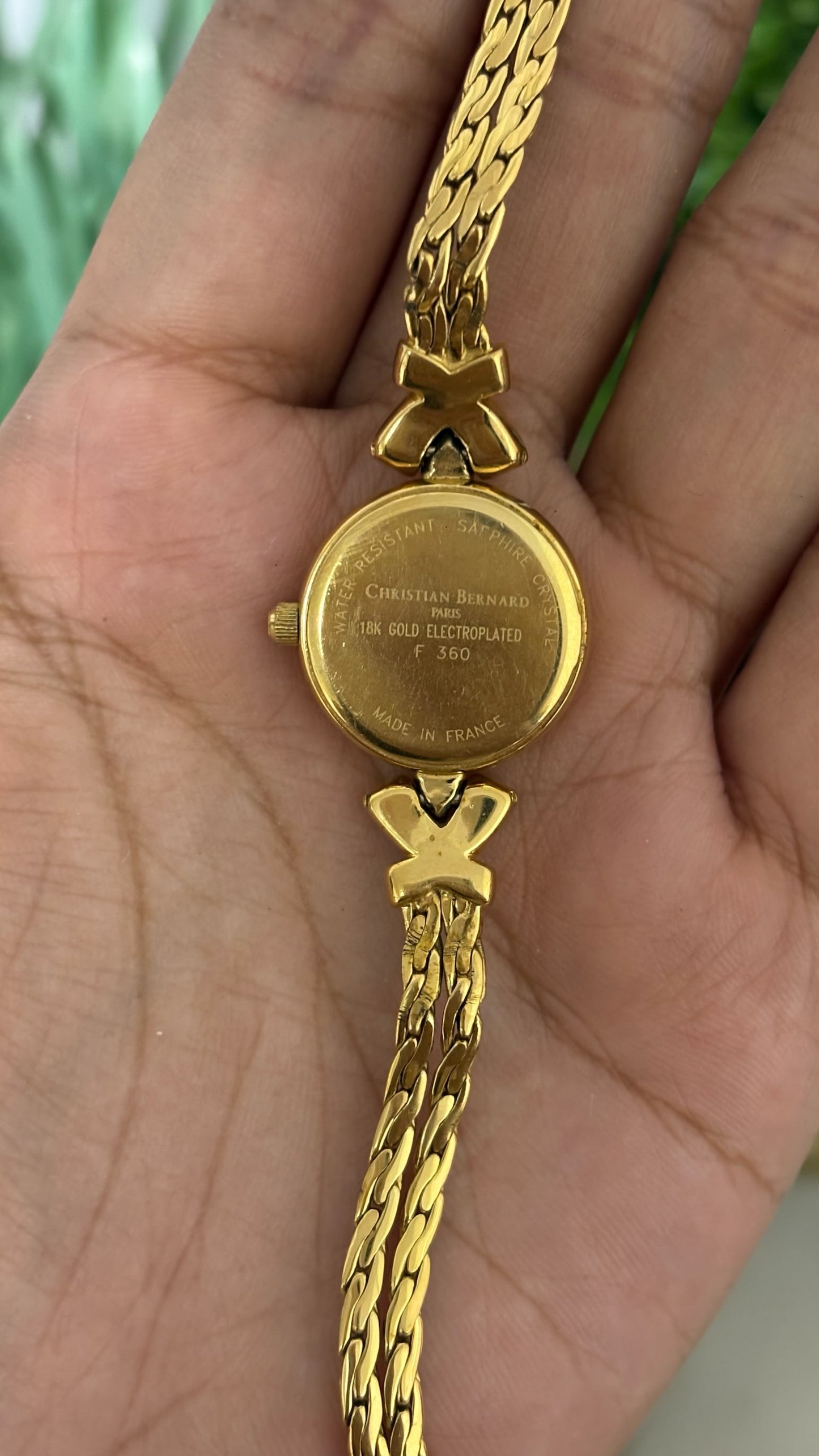 Extremely Rare Vintage Christian Bernard Ruby Accent Bracelet Watch in Gold Tone Quartz
